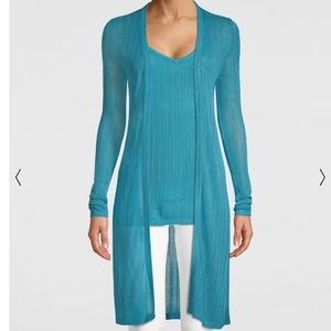 WHBM Novelty-Stitch Cover Up Blue Tank & Cardigan